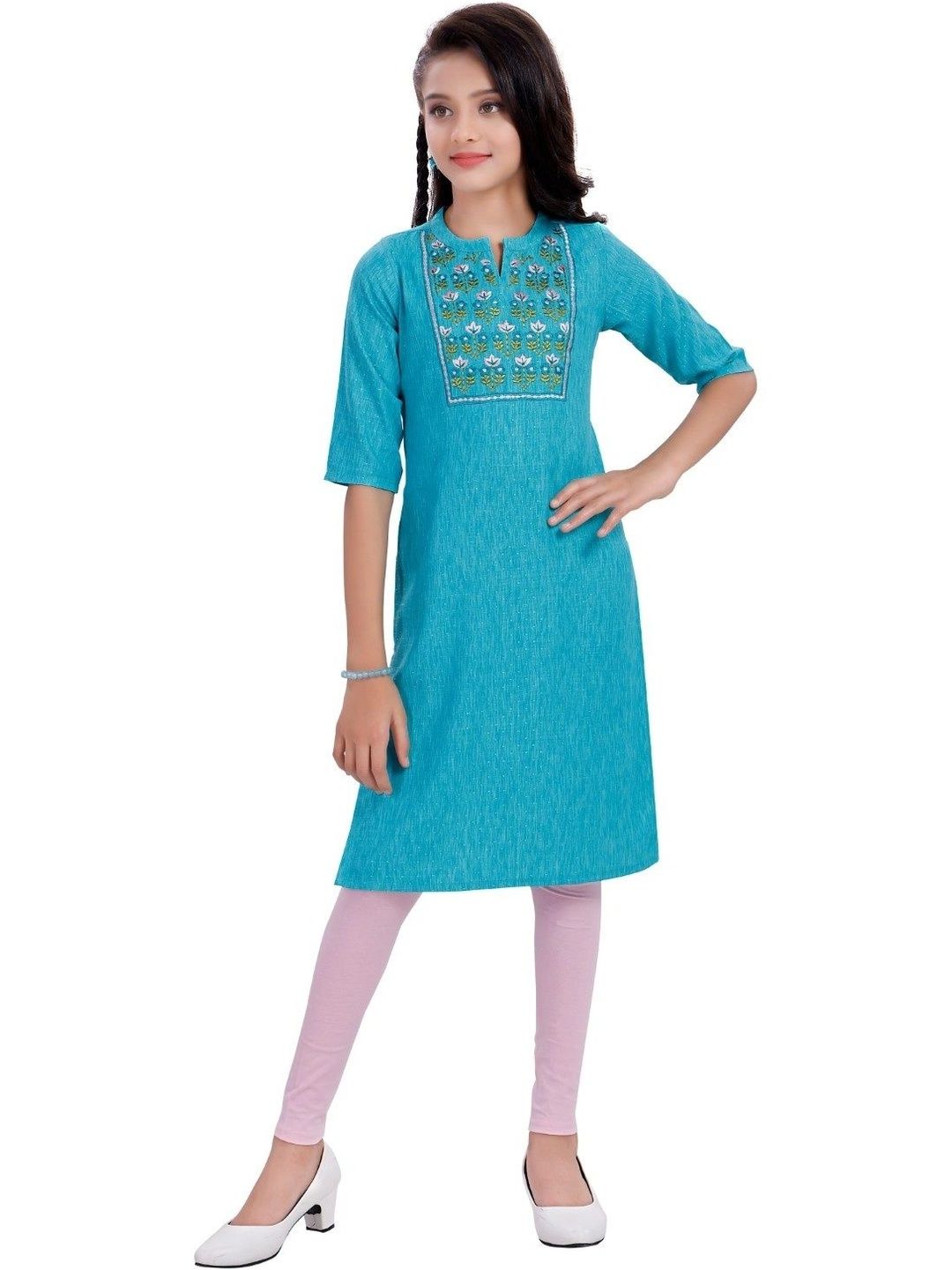 MASTARANG Girls Ethnic Motifs Embroidered Regular Thread Work Pure Cotton Kurta-picture-32