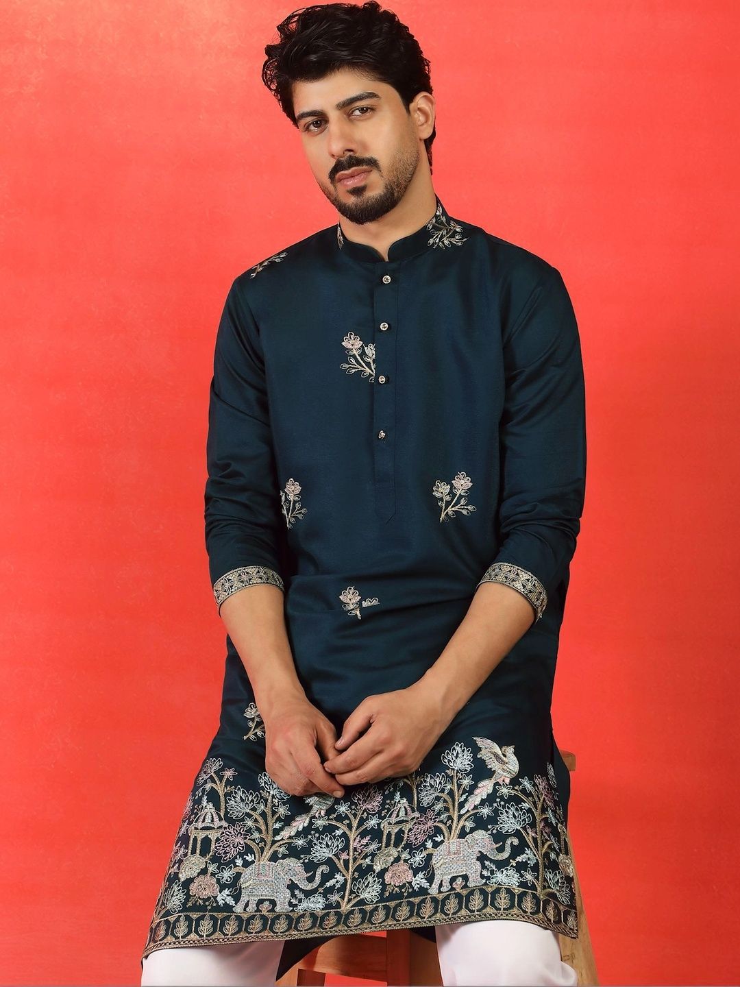 KRAFT INDIA Men Ethnic Motifs Embroidered Thread Work Kurta-picture-15