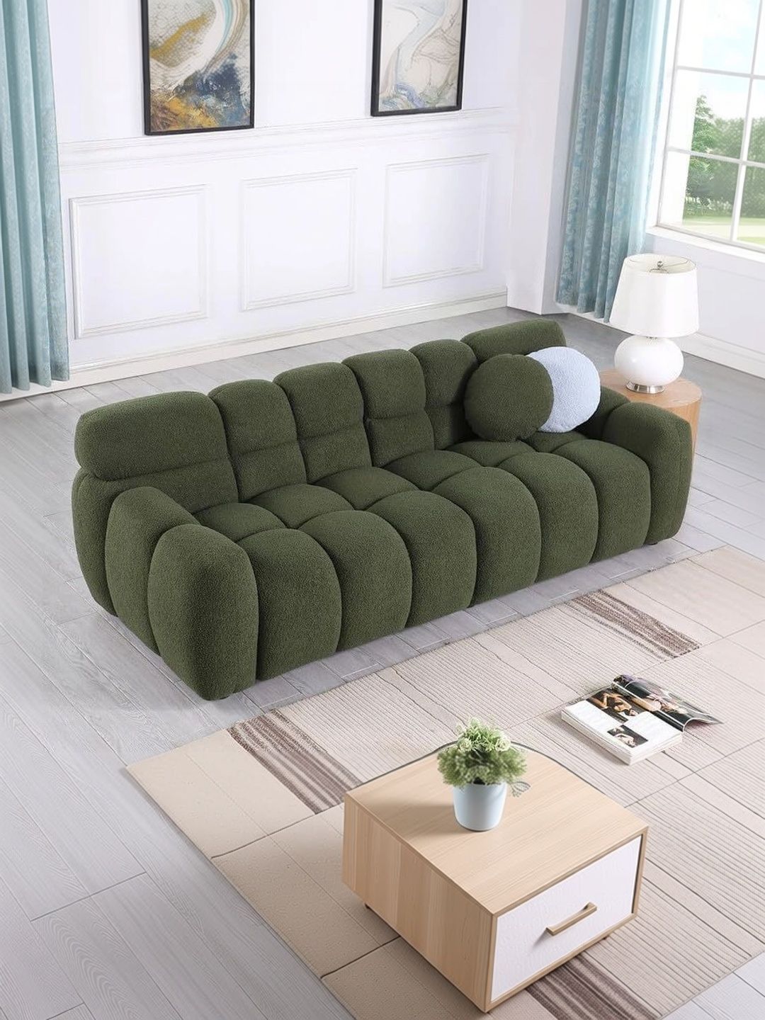 INDIAWOODMART Green 3 Seater Sofa-image-10