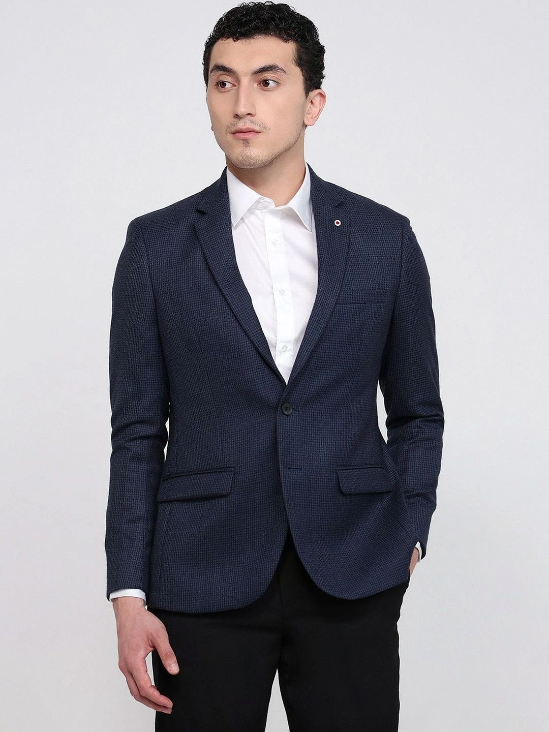 Raymond Self Design Notched Lapel Single-Breasted Formal Blazer-image-5