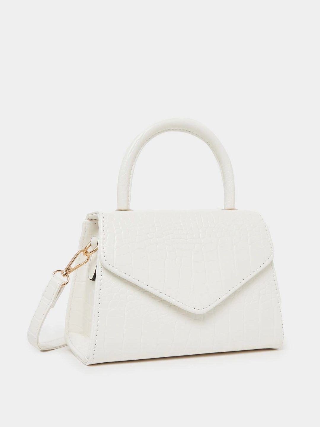 Styli Women White Croc Textured Satchel Detachable Sling Strap Handbag-picture-39