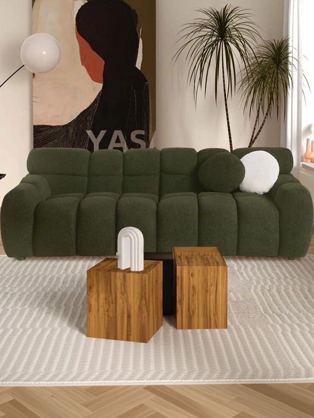 INDIAWOODMART Green 3 Seater Sofa-image-0