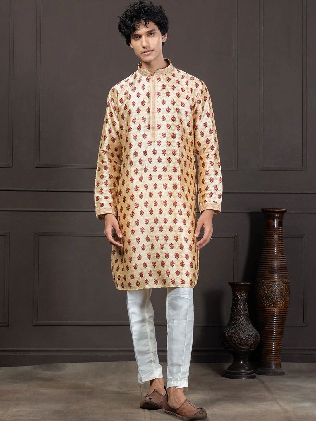 EKYAA Men Ethnic Motifs Printed Jacquard Kurta-picture-27