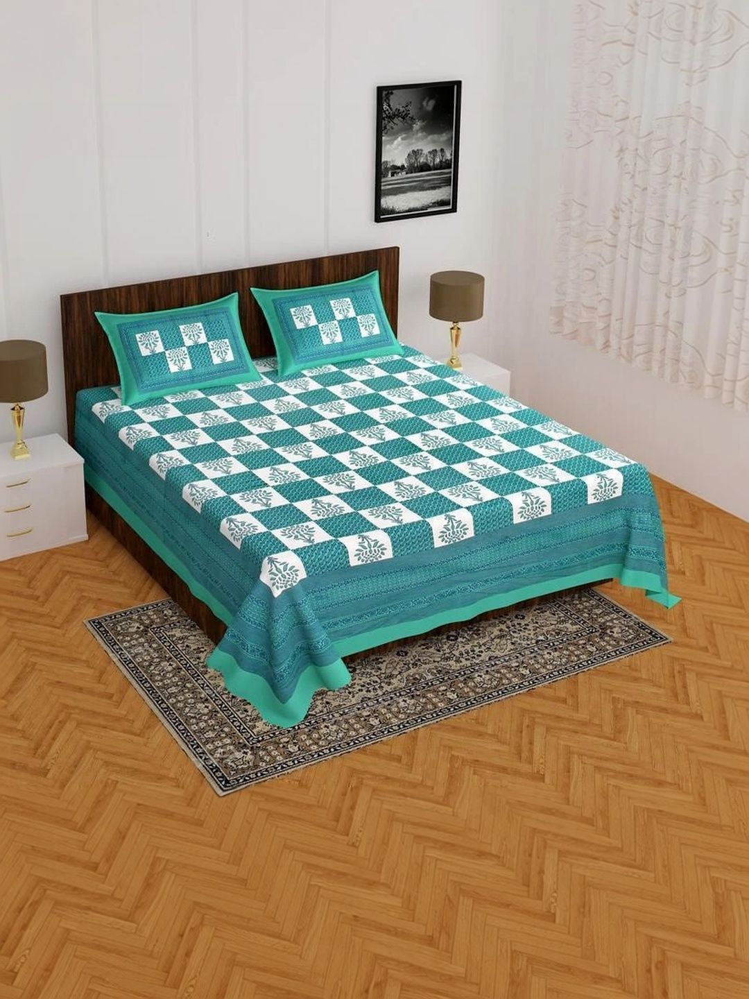 TIMELESS TRENDS Sea Green 144 TC Bedsheet with 2 Pillow Covers-picture-49