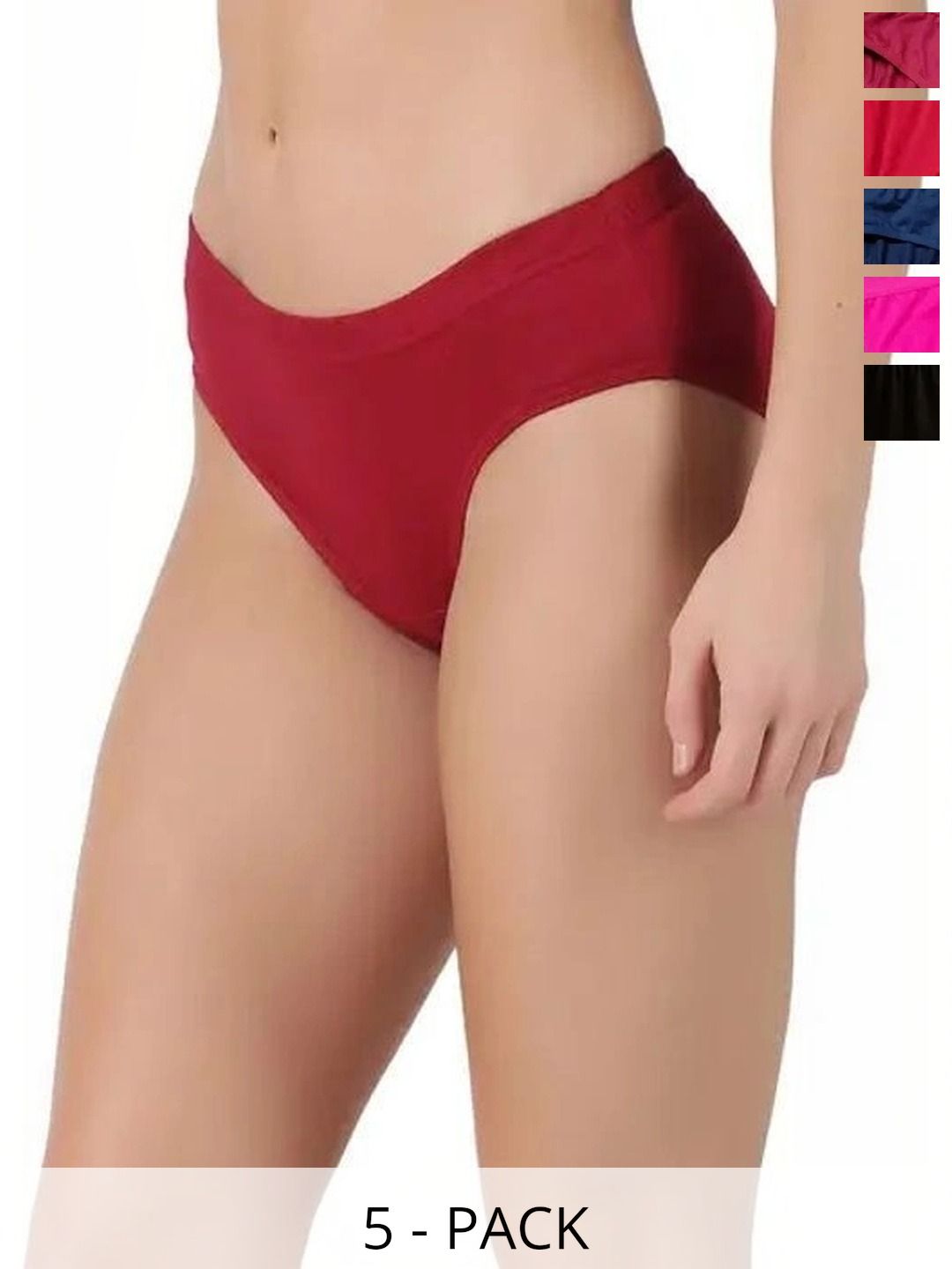 Bebron Women Pack of 5 Assorted Cotton Blend Bikini-image-43