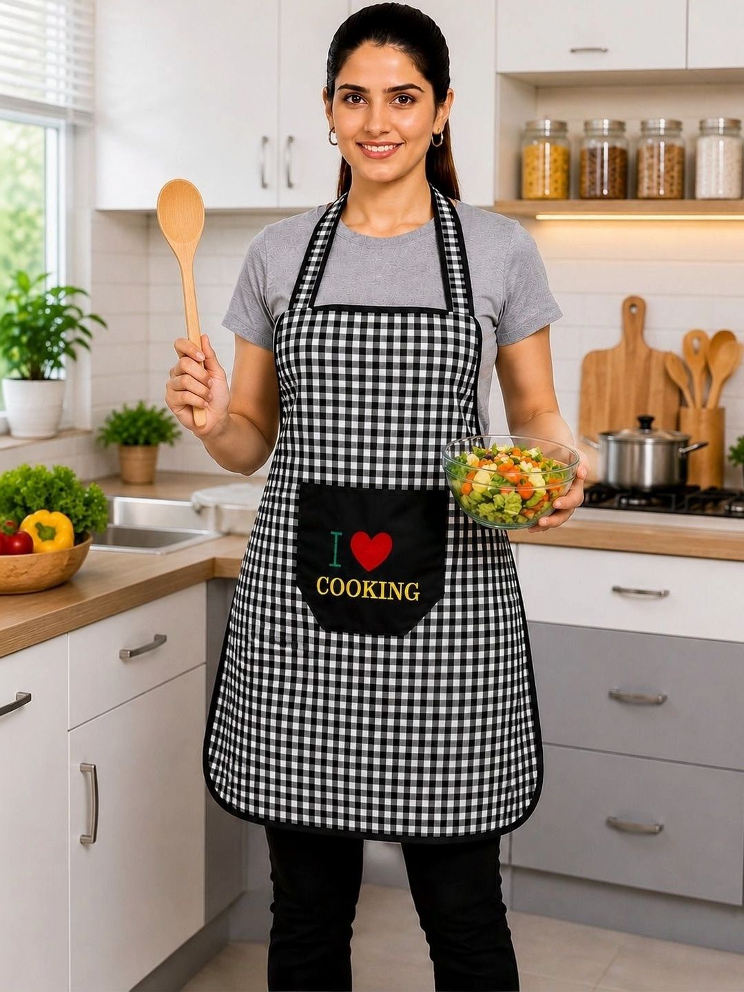Ashmakam Black Checked Durable & Waterproof Aprons-picture-54