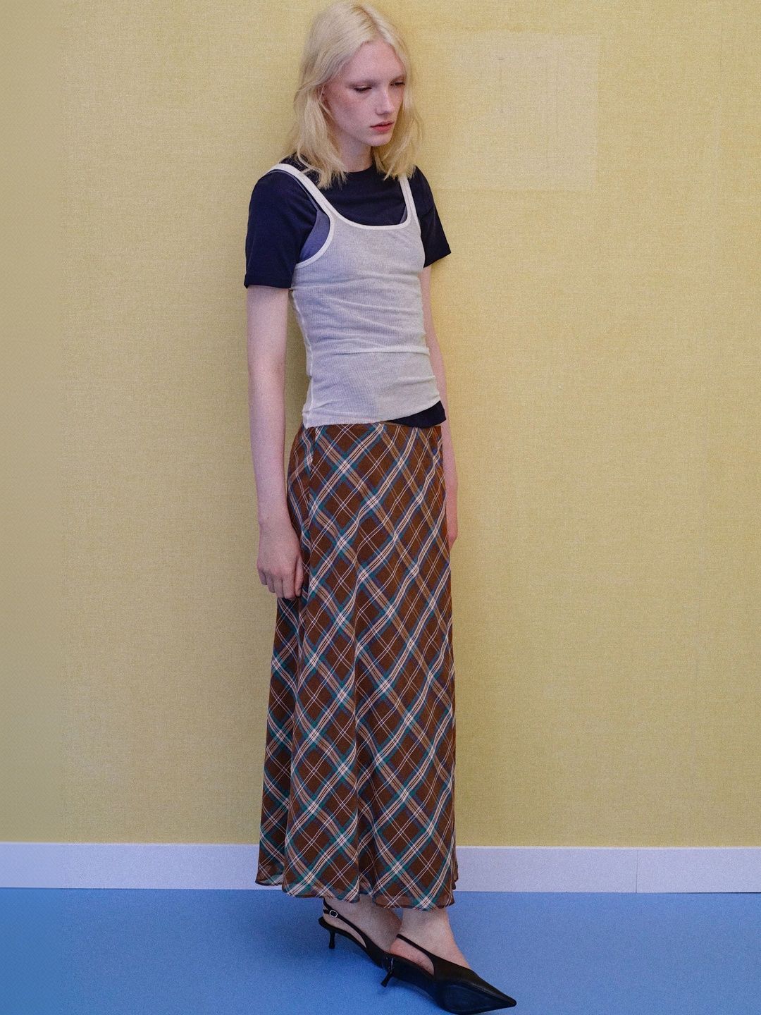 MANGO Women Checked Maxi A-Line Skirt-picture-56