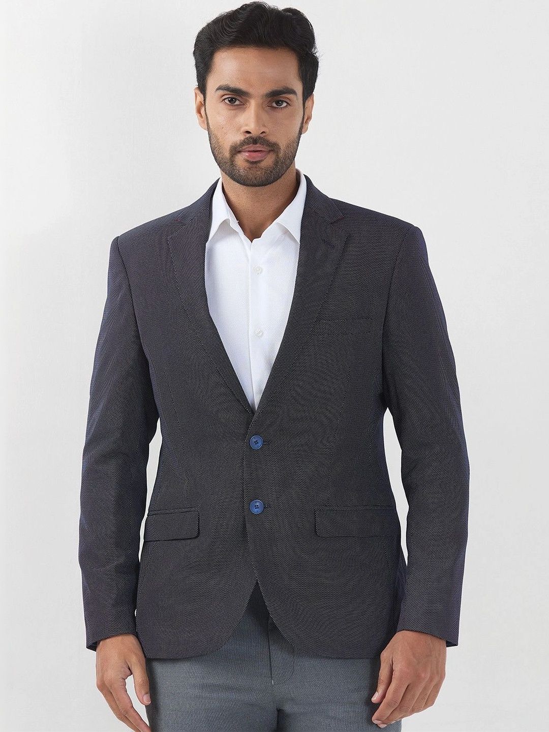 Raymond Self Design Notched Lapel Single-Breasted Slim Fit Formal Blazer-picture-22