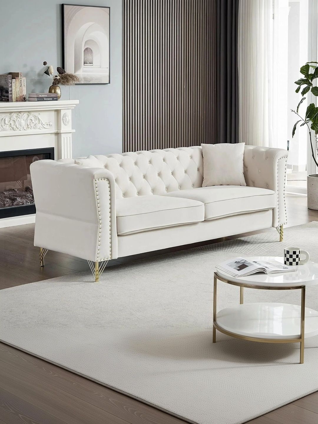 INDIAWOODMART Beige 3 Seater Sofa-picture-12