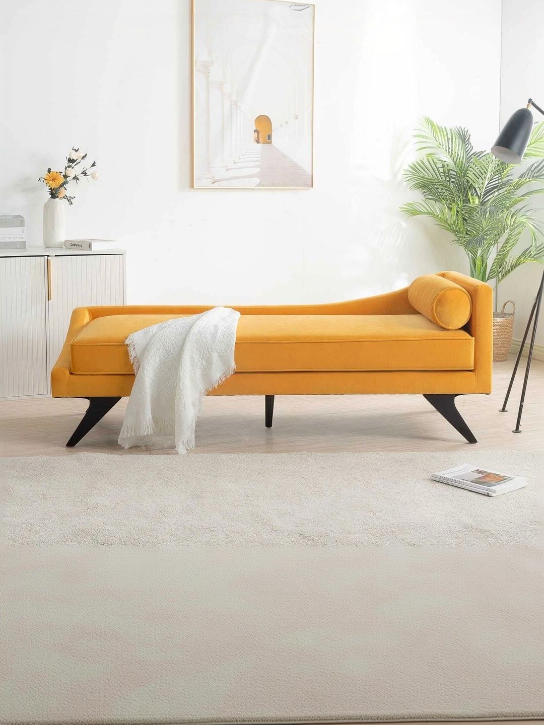 INDIAWOODMART Yellow Self Design Sheesham Wood Lounge Chair-image-1