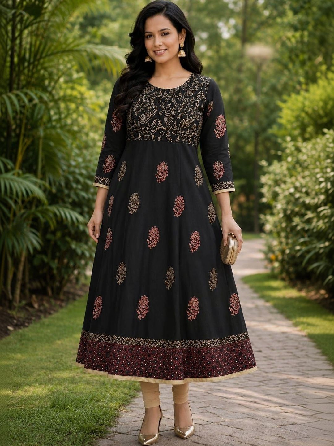 STYLERISE Paisley Printed Pure Cotton Empire Anarkali Kurti-picture-39