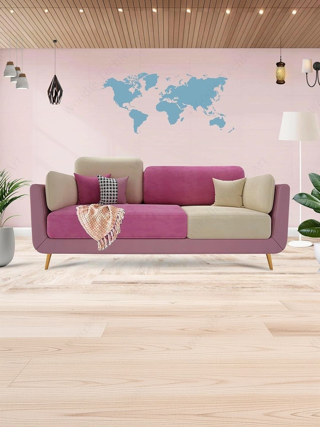 INDIAWOODMART Pink 2 Seater Sofa-picture-42