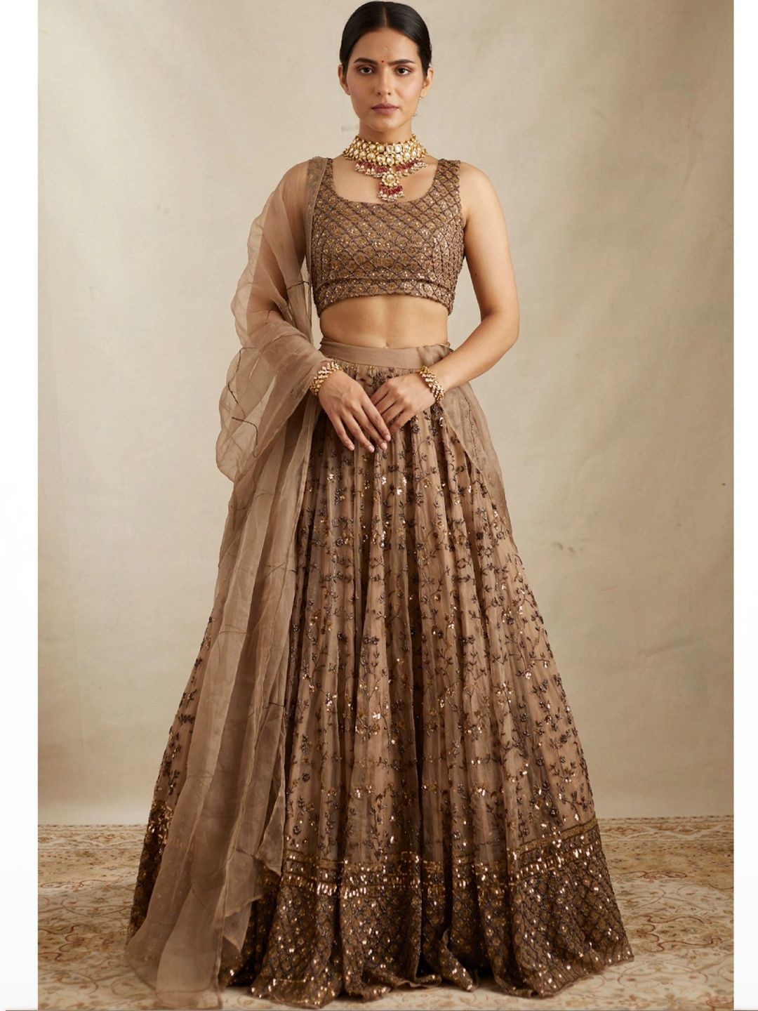 Poshak Bazaar Embellished Sequinned Semi-Stitched Lehenga & Unstitched Blouse With Dupatta-image-8