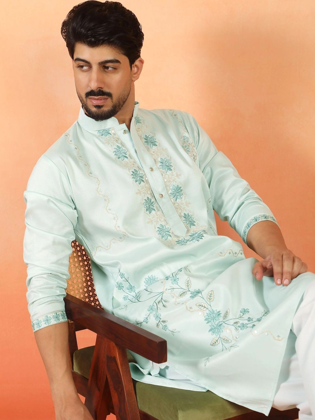 KRAFT INDIA Men Floral Embroidered Thread Work Floral Kurta-picture-38