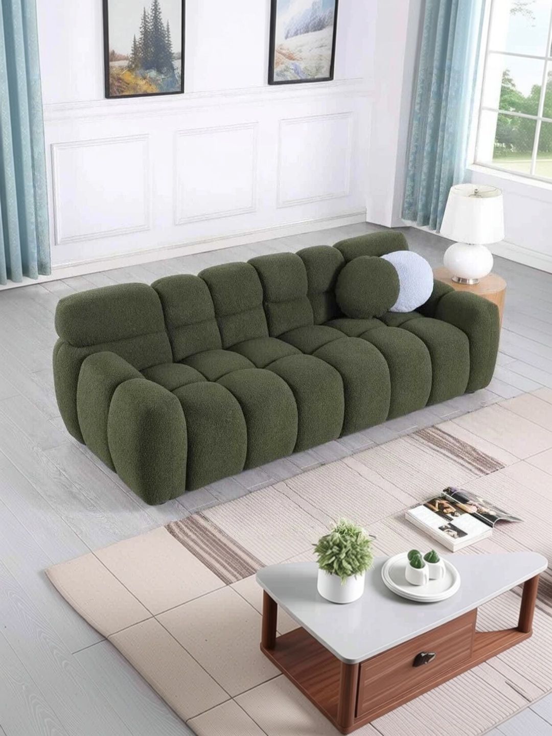 INDIAWOODMART Green 3 Seater Sofa-image-12