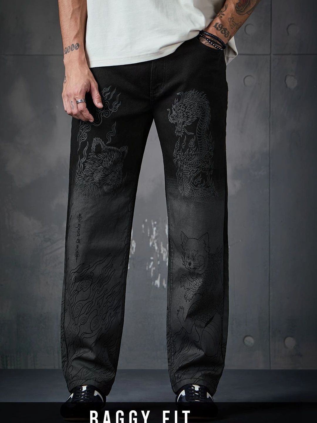 The Souled Store Men Mid-Rise Light Fade Printed Stretchable Jeans-picture-34