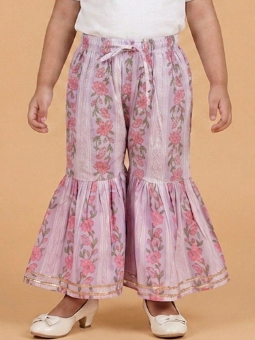 The Mom Store Girls Floral Printed Empire Gotta Patti Pure Cotton Kurta with Sharara-picture-16