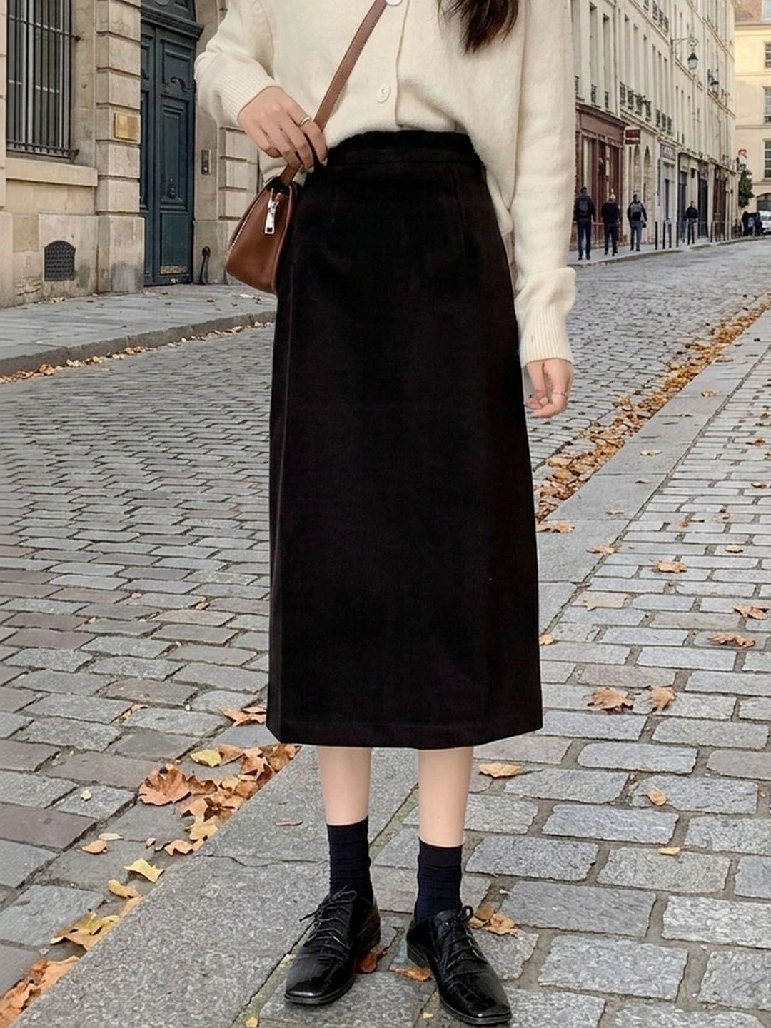 Suo Women Side Slit Midi Straight Skirt-picture-32