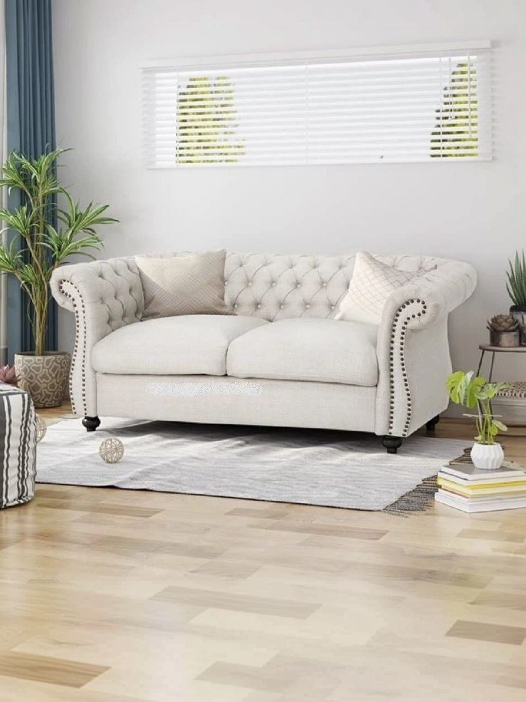 INDIAWOODMART White Textured 2 Seater Sofa-picture-4