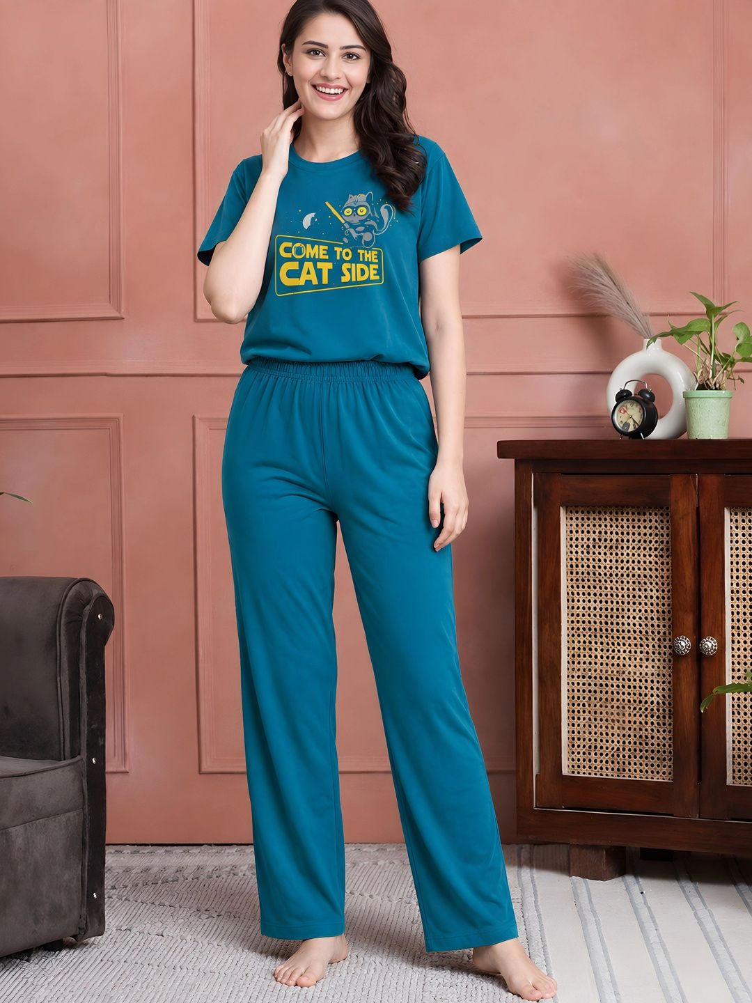 ELVIA Cotton Printed T-shirt with Trousers-picture-29