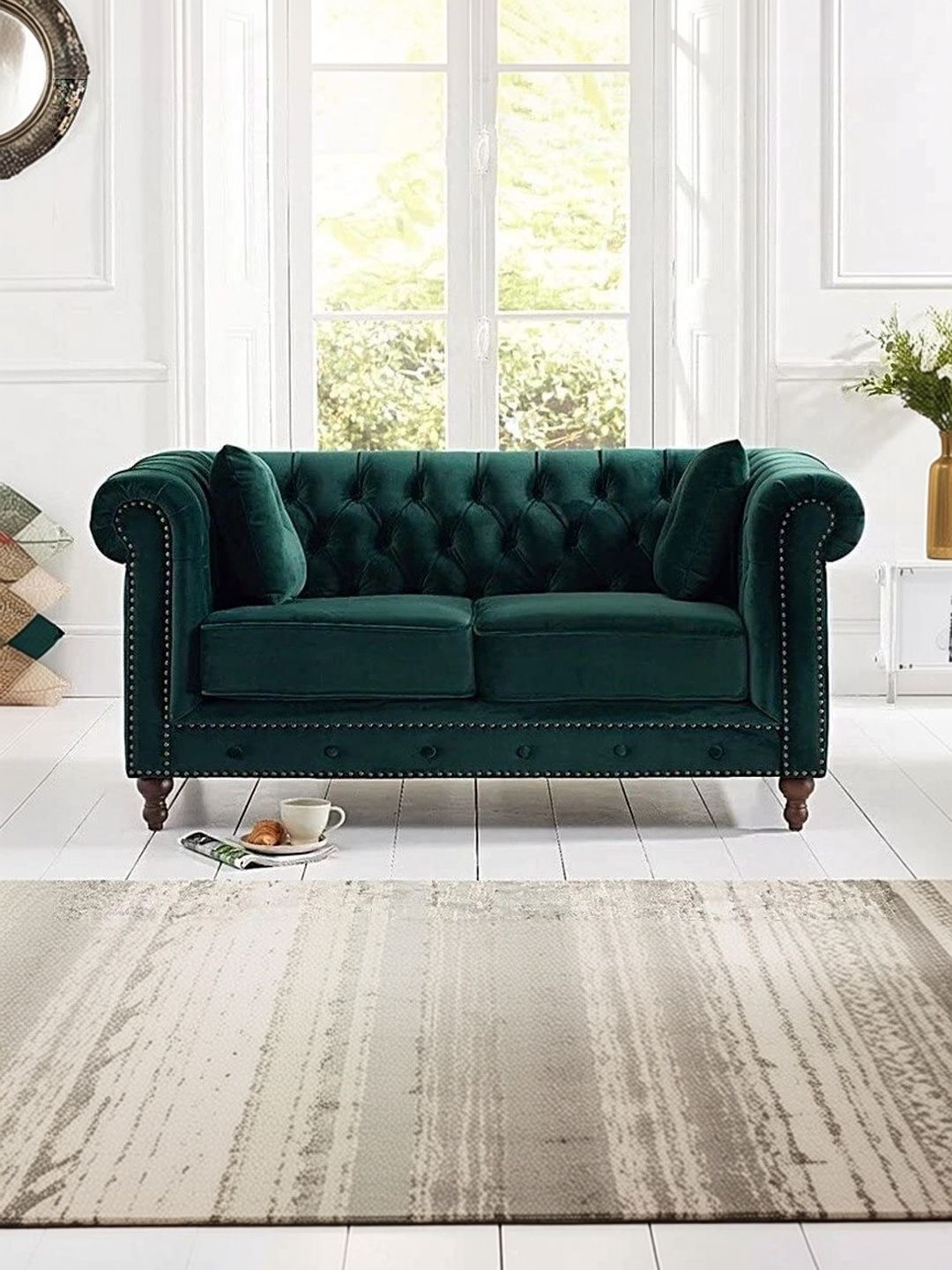 INDIAWOODMART Green Wooden 2-Seater Sofa-picture-25