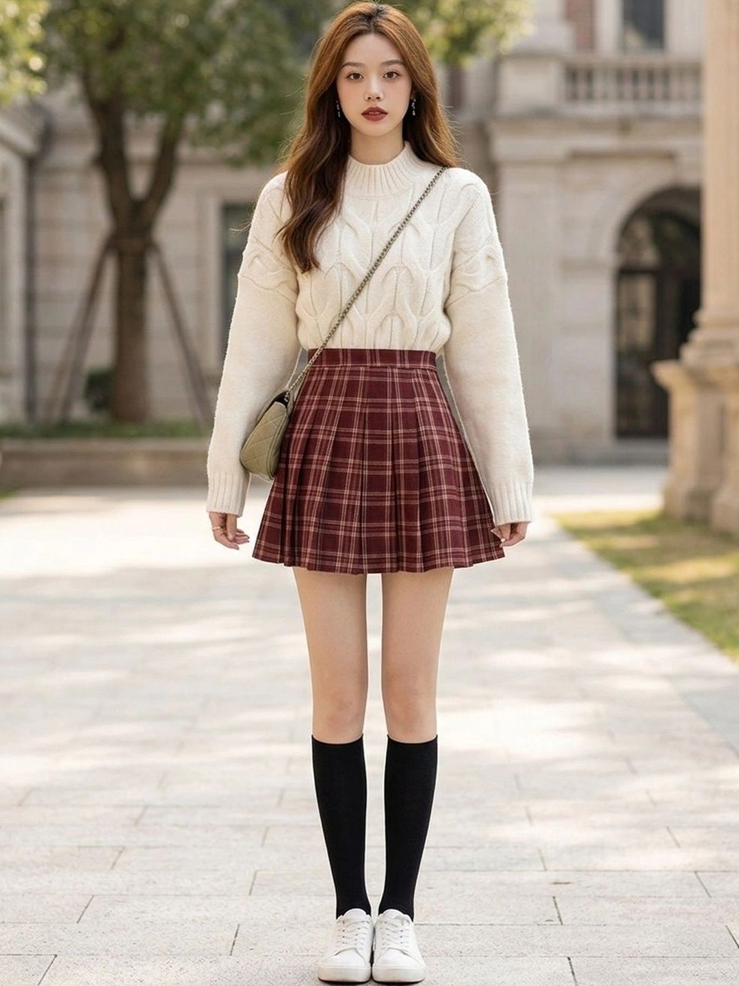 Suo Women Checked Mini Flared Skirt-picture-35