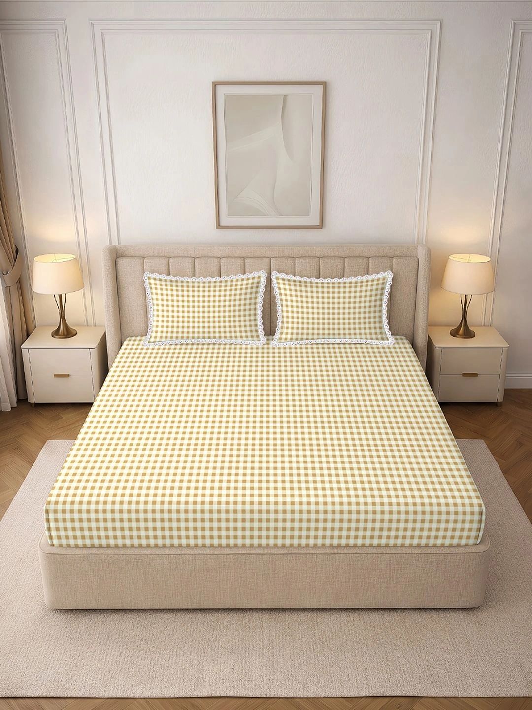 MORADO Brown & White 130 TC Bedsheet with 2 Pillow Covers-picture-5