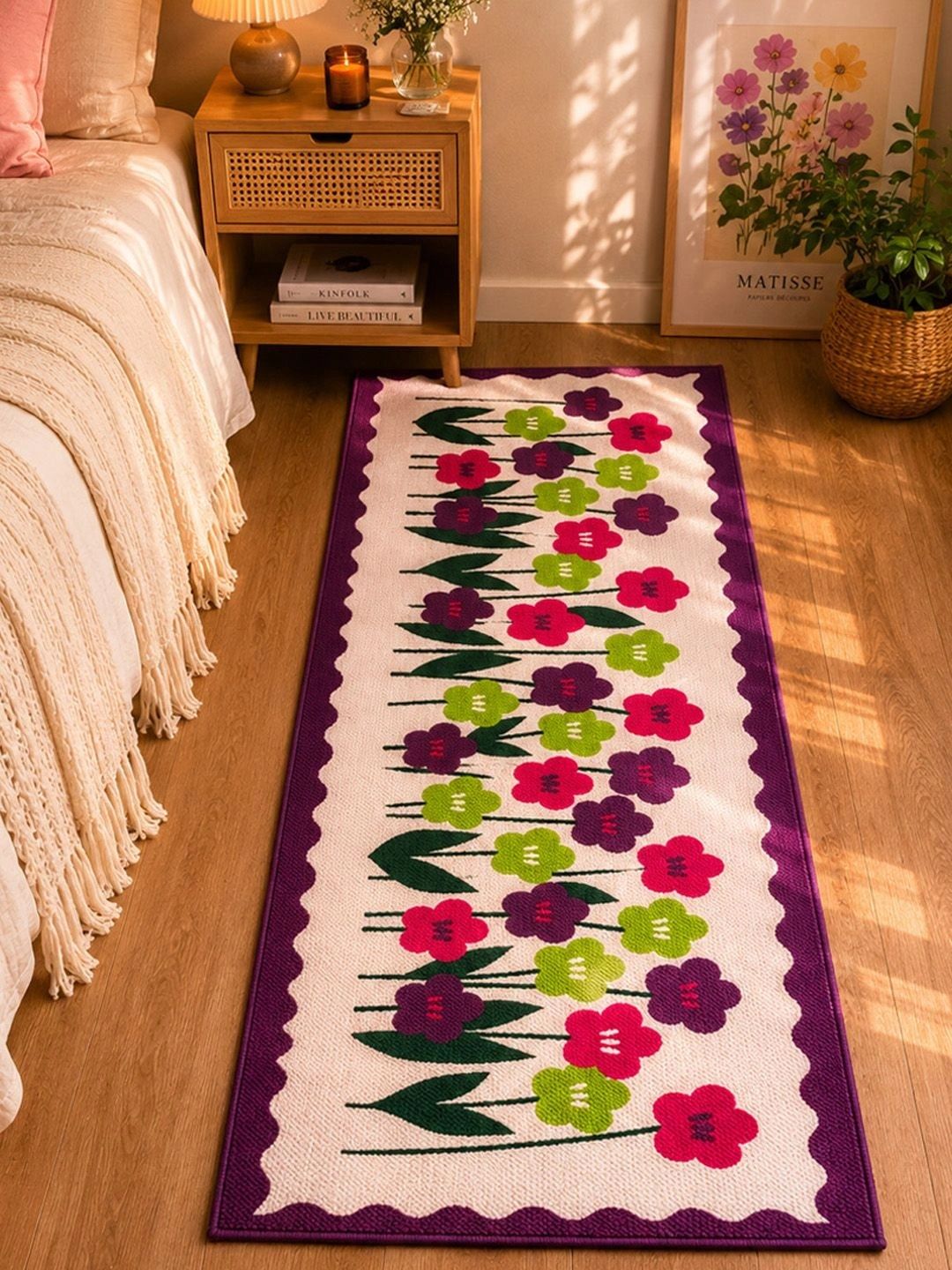 ANA Purple Floral Pure Cotton Floor Runners-picture-41