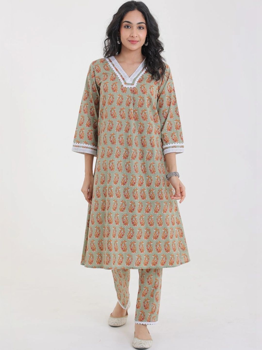Chhaap tilak Paisley Printed V-Neck Pure Cotton Handloom Kurti-picture-41