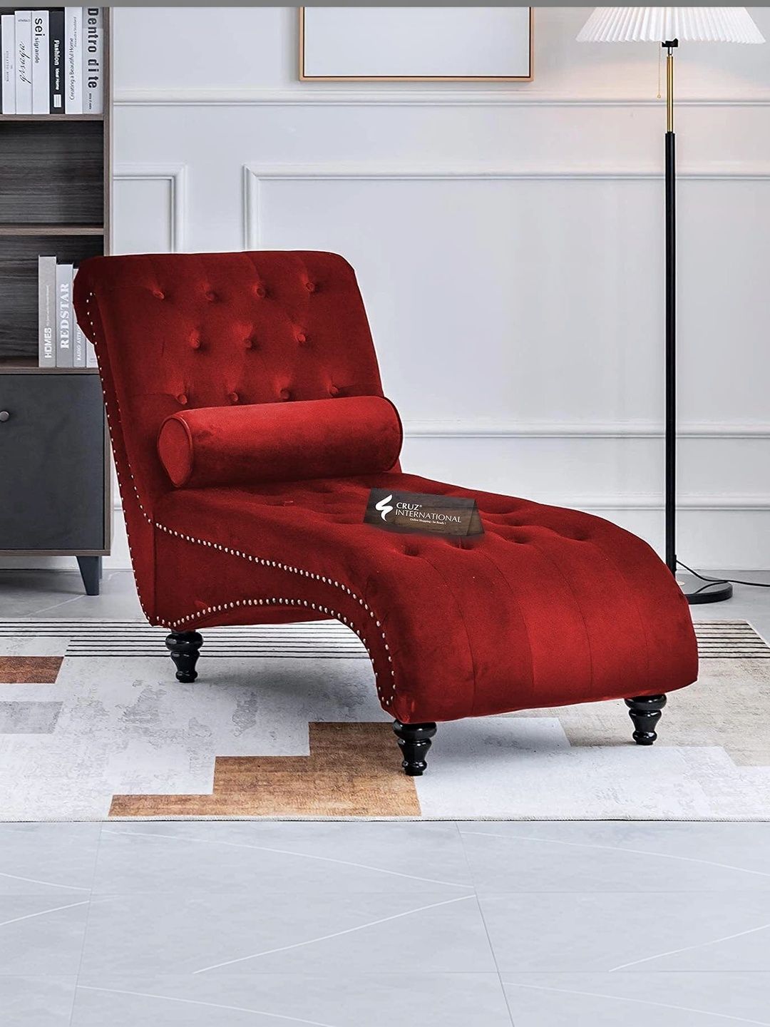 INDIAWOODMART Red Self Design Sheesham Wood Lounge Chair-picture-26