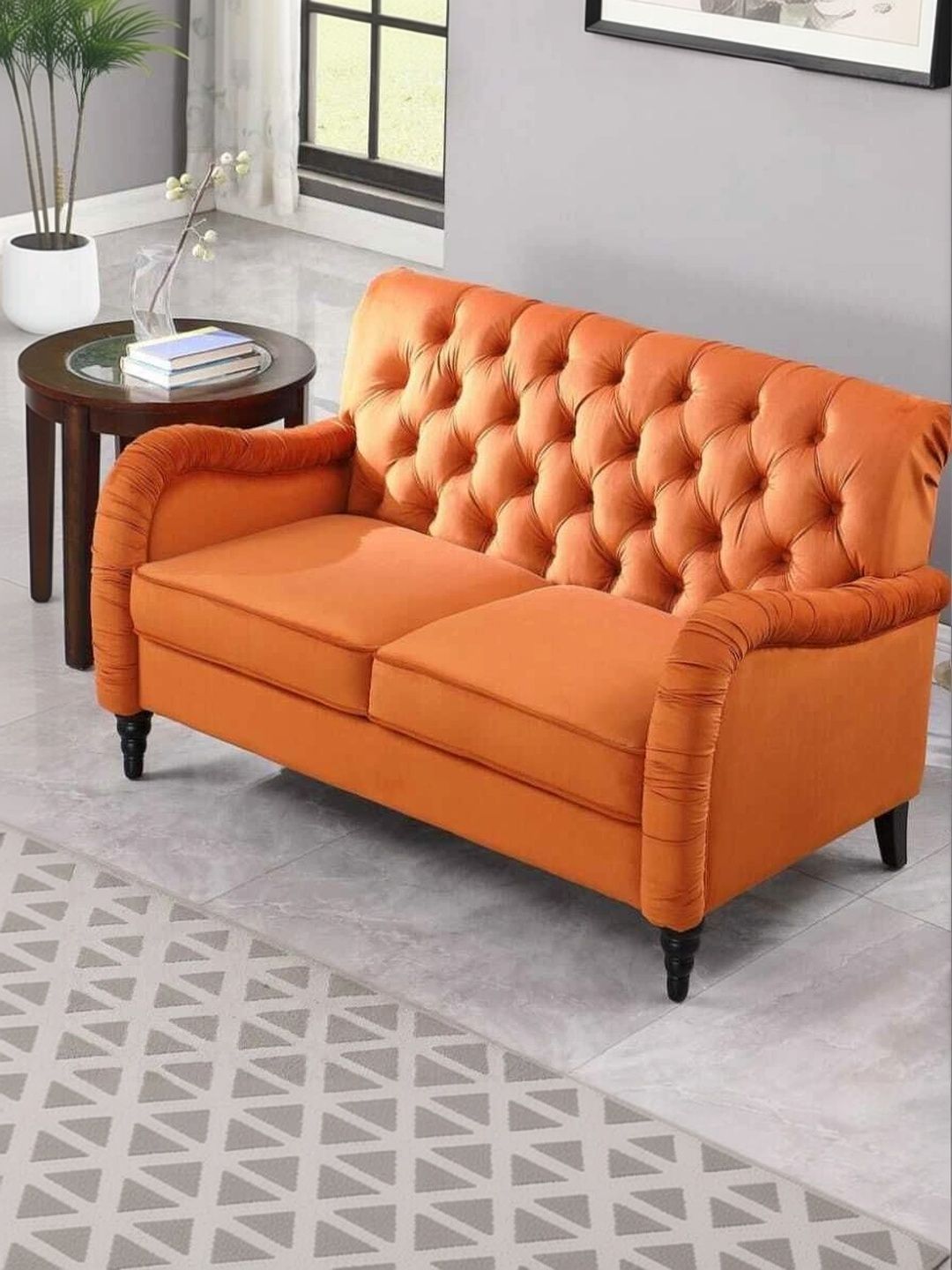 INDIAWOODMART Orange-Coloured Textured 2 Seater Sofa-picture-18