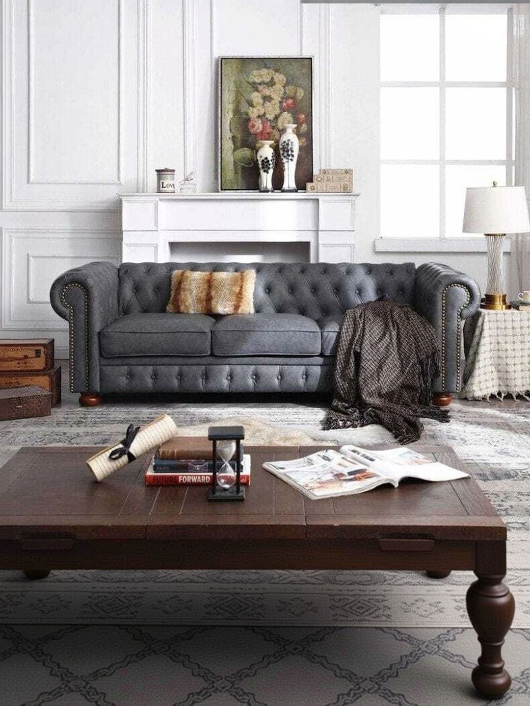 INDIAWOODMART Grey 3 Seater Sofa-picture-8