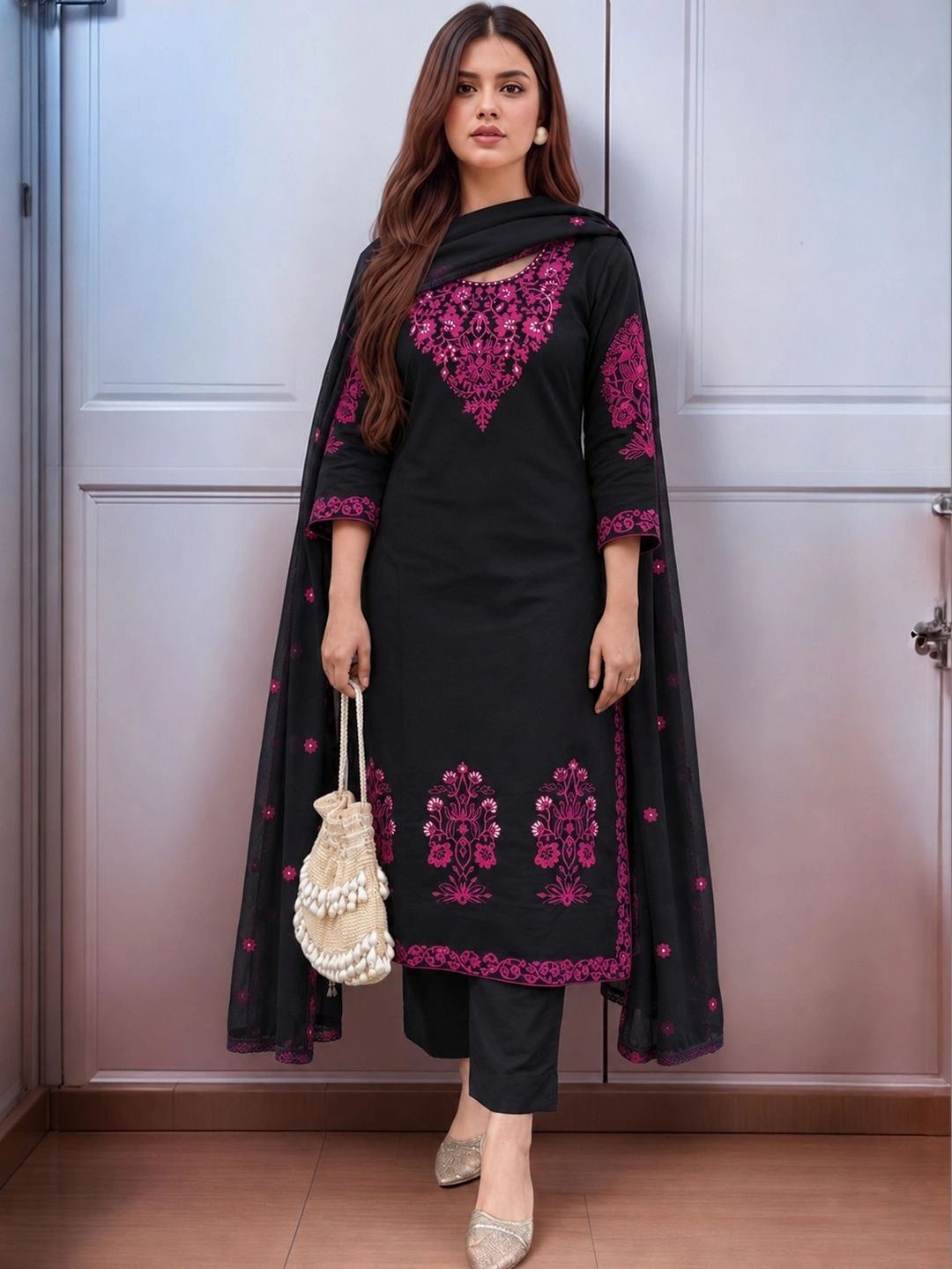 Aaghnya Women Ethnic Motifs Embroidered Regular Thread Work Kurta with Trousers & With Dupatta-picture-44