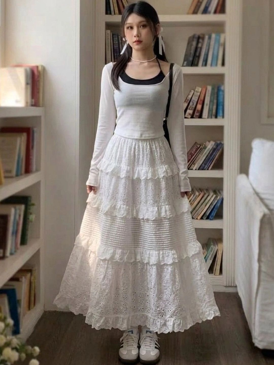 Suo Women Embellished Tiered Maxi A-Line Skirt-picture-26