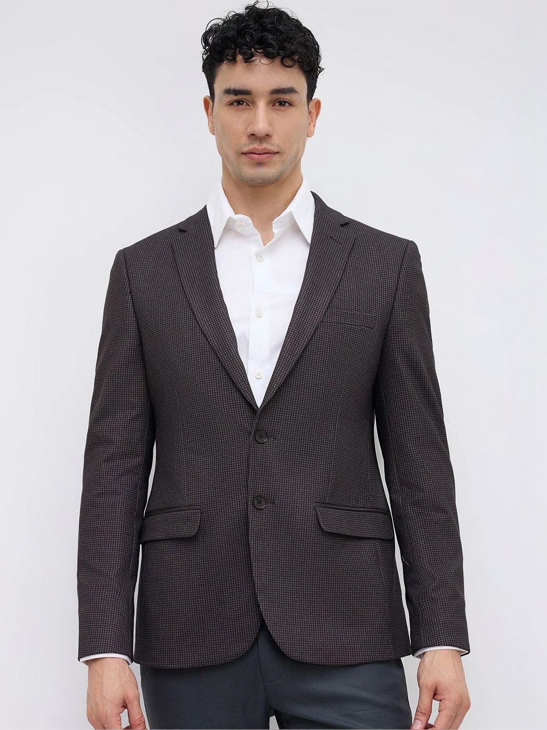 Raymond Self Design Notched Lapel Single-Breasted Slim Fit Formal Blazer-picture-34