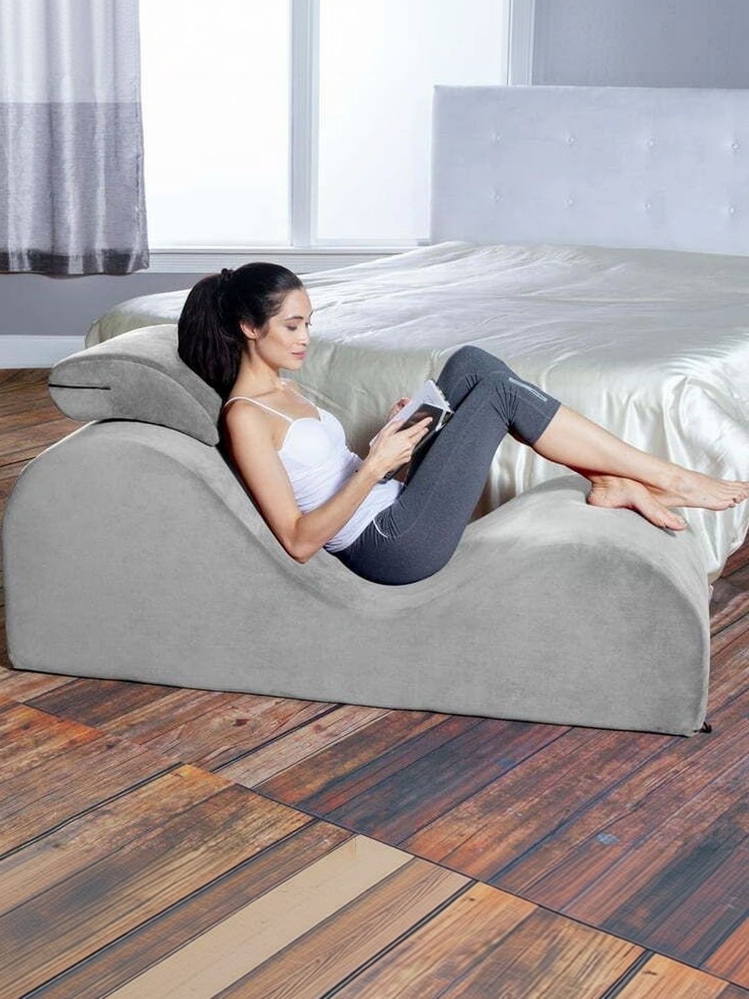 INDIAWOODMART Grey Self Design Lounge Chair-picture-29