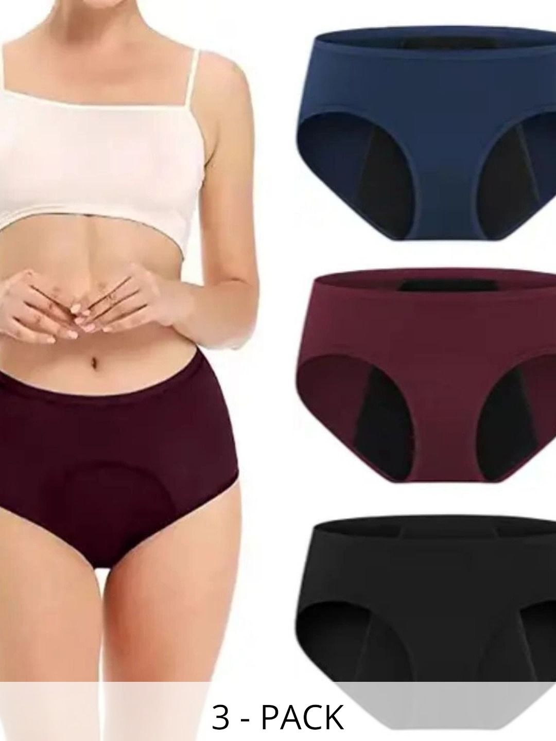 Bebron Women Pack of 3 Assorted Cotton Period Briefs-picture-19