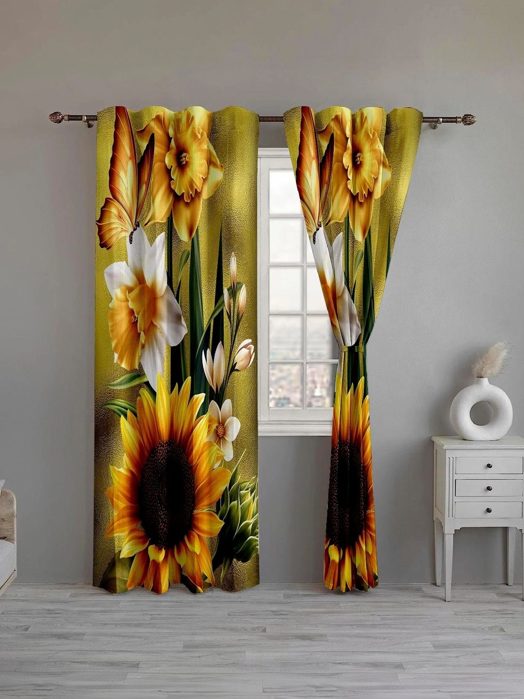 CURTAINRY Yellow Floral Door Curtain-picture-51