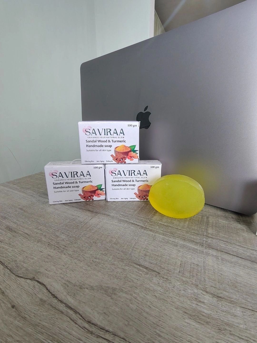 SAVIRAA Set of 3 Sandalwood & Turmeric Soap - 100 g Each-image-36