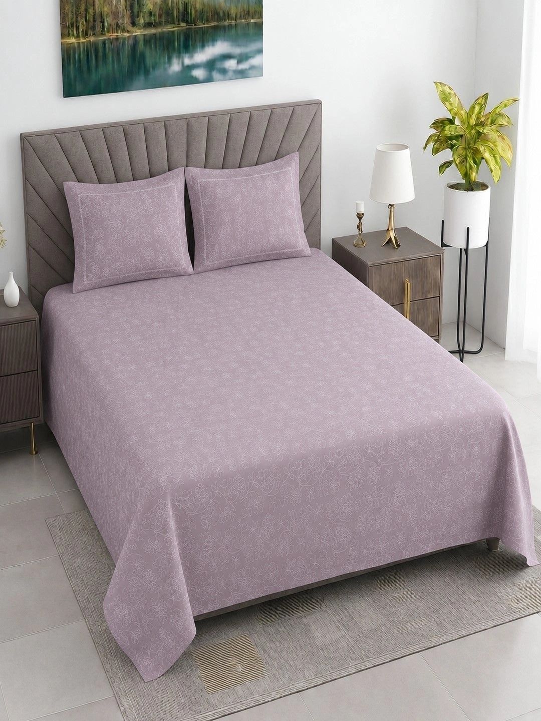 Threadwear Lavender & White Floral 400 TC Bedsheet with 2 Pillow Covers-image-17