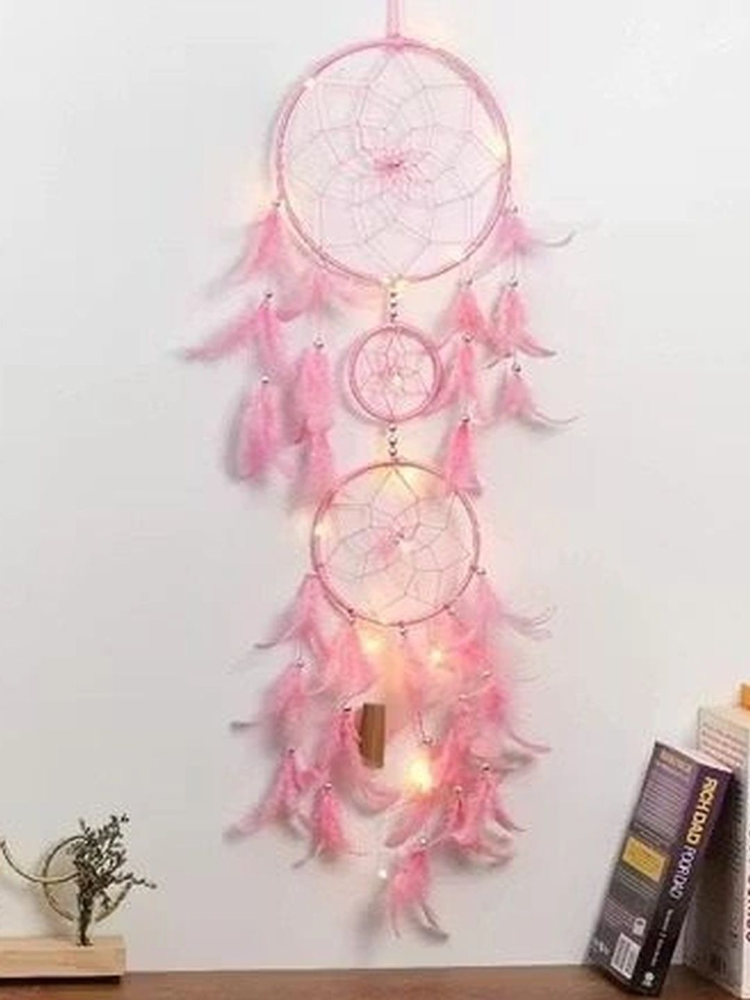 MEHRUNA Pink Textured Wooden Dream Catcher With Feathers-image-40