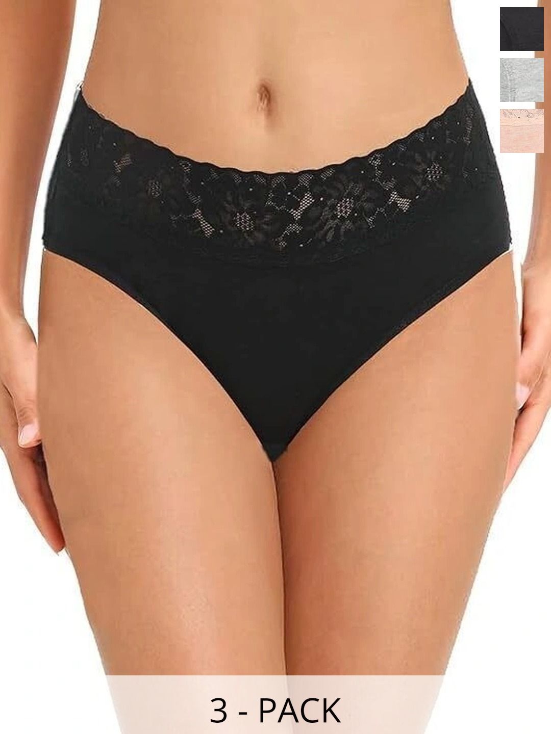 Bebron Women Pack of 3 Self Design Assorted Basic Briefs-picture-17
