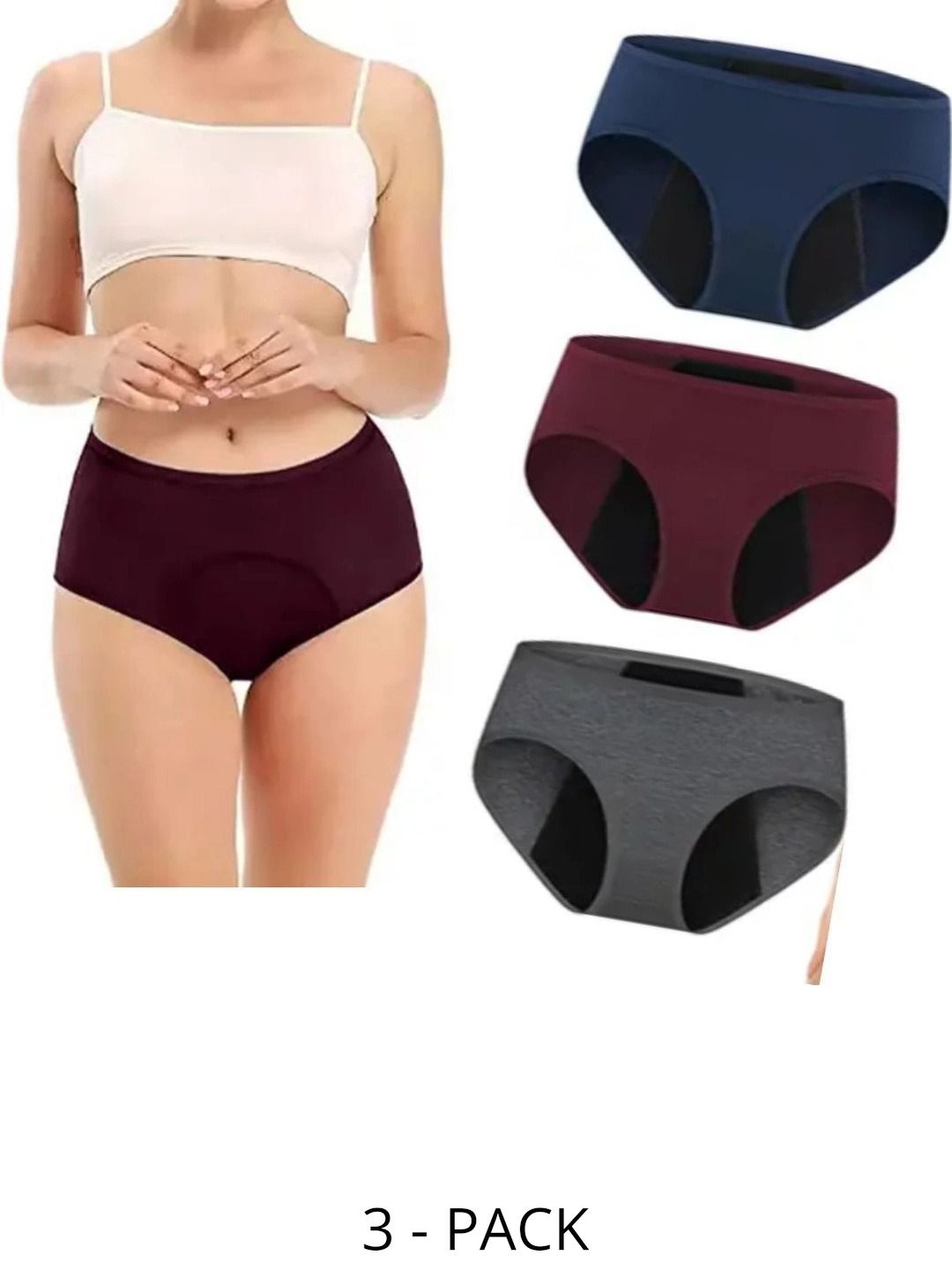 Bebron Women Pack of 3 Assorted Cotton Period Briefs-picture-27