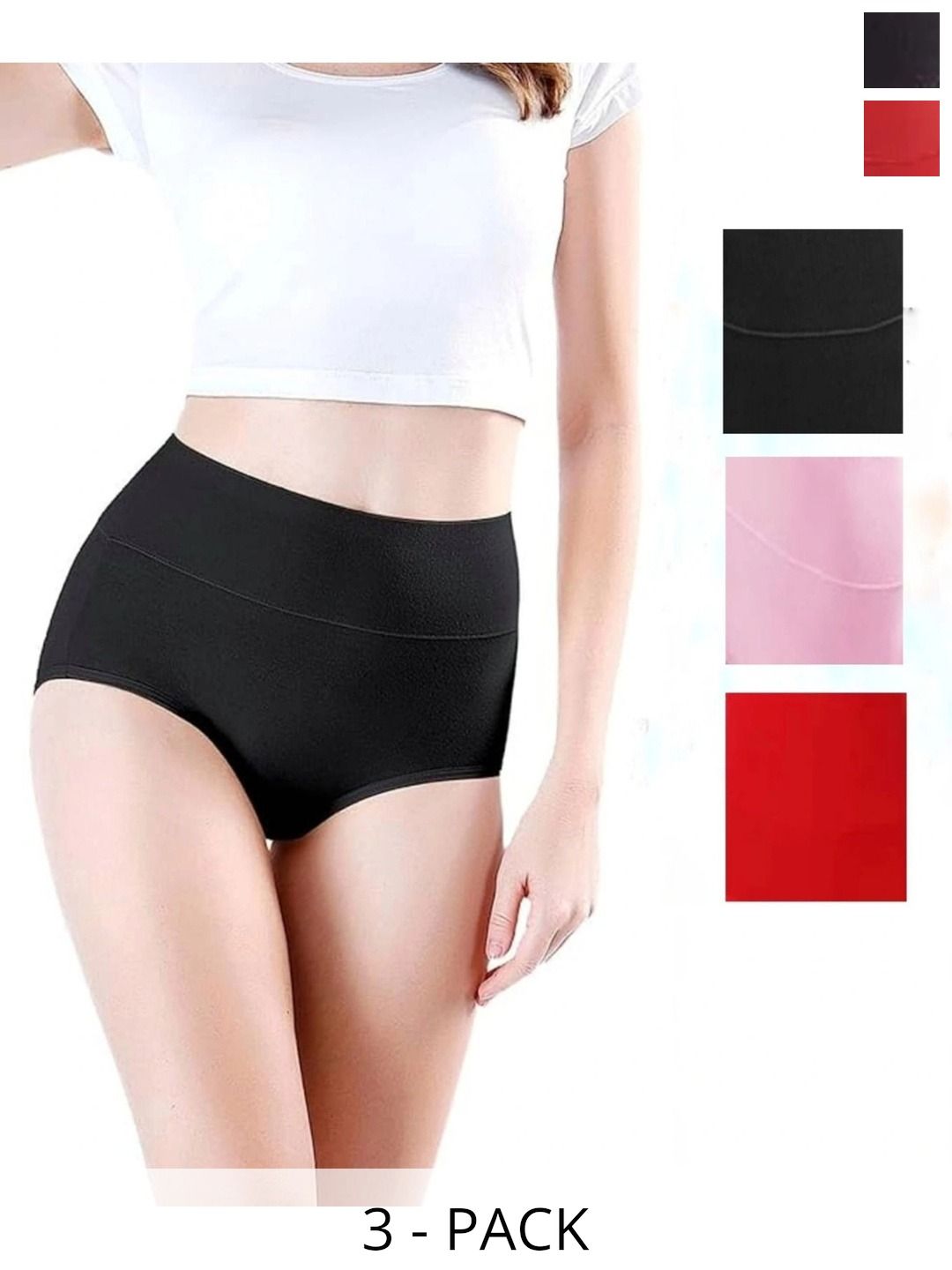Bebron Women Pack of 3 Assorted Cotton Basic Briefs-image-12