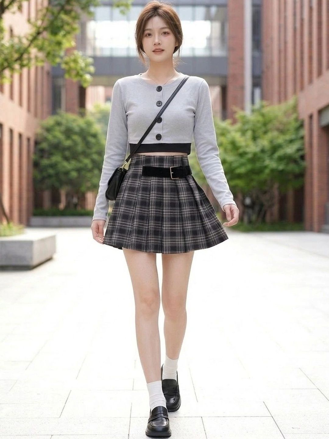 Suo Women Checked Mini Flared Skirt-picture-34
