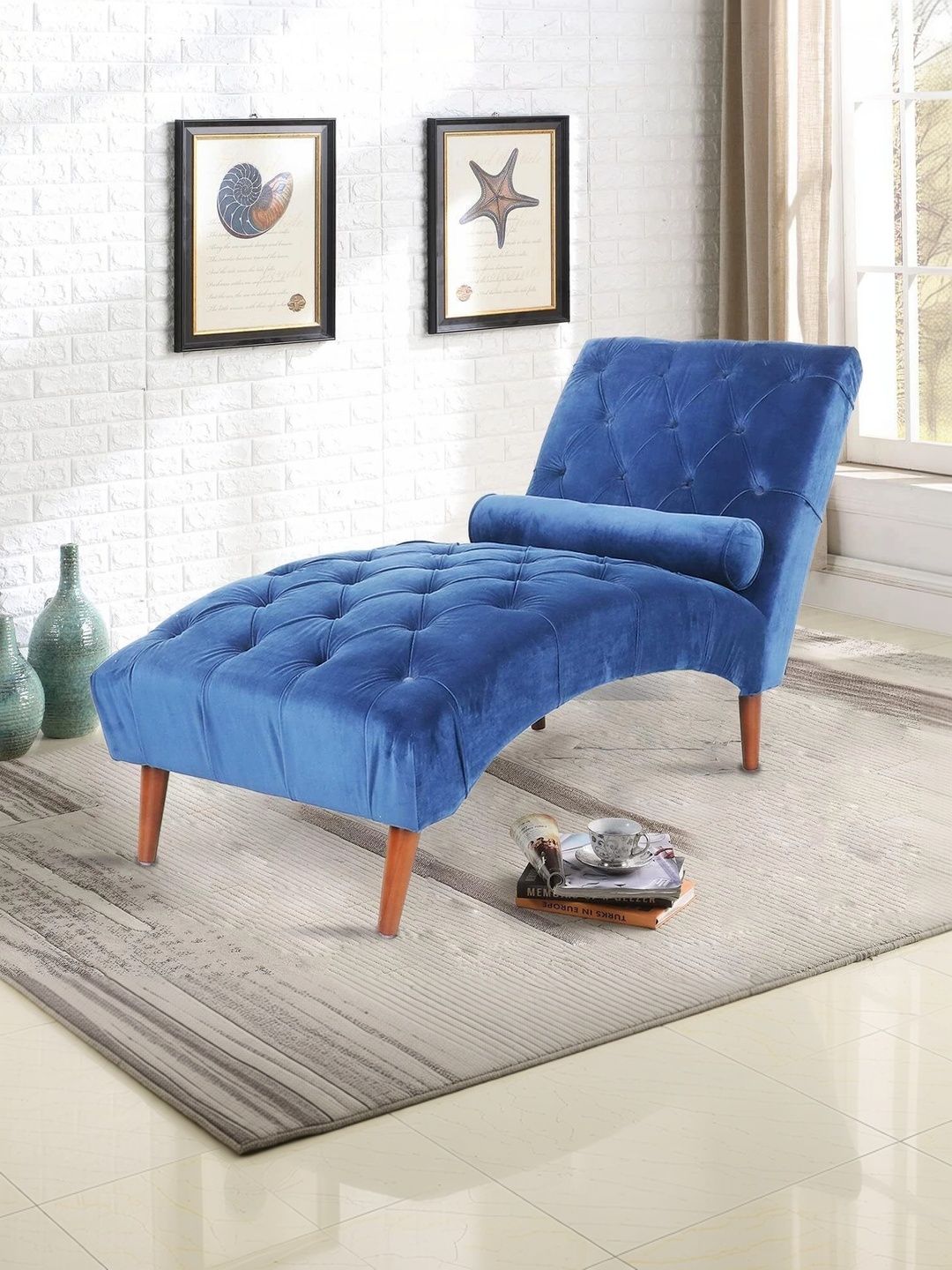 INDIAWOODMART Blue Self Design Leatherette Lounge Chair-picture-36