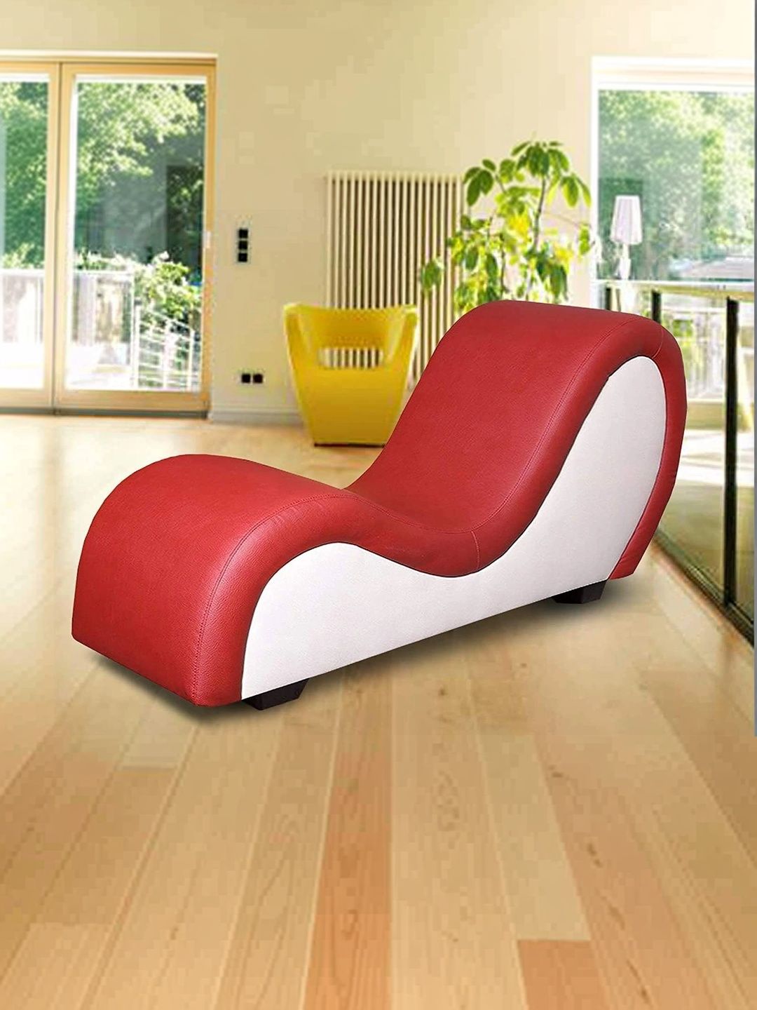 INDIAWOODMART Red Self Design Sheesham Wood Lounge Chair-picture-22
