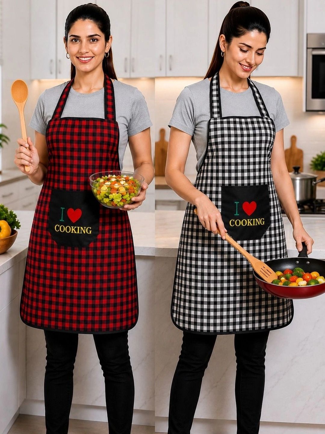 Clipron 2-Pcs Red & Black Checked Durable & Waterproof Aprons-picture-45