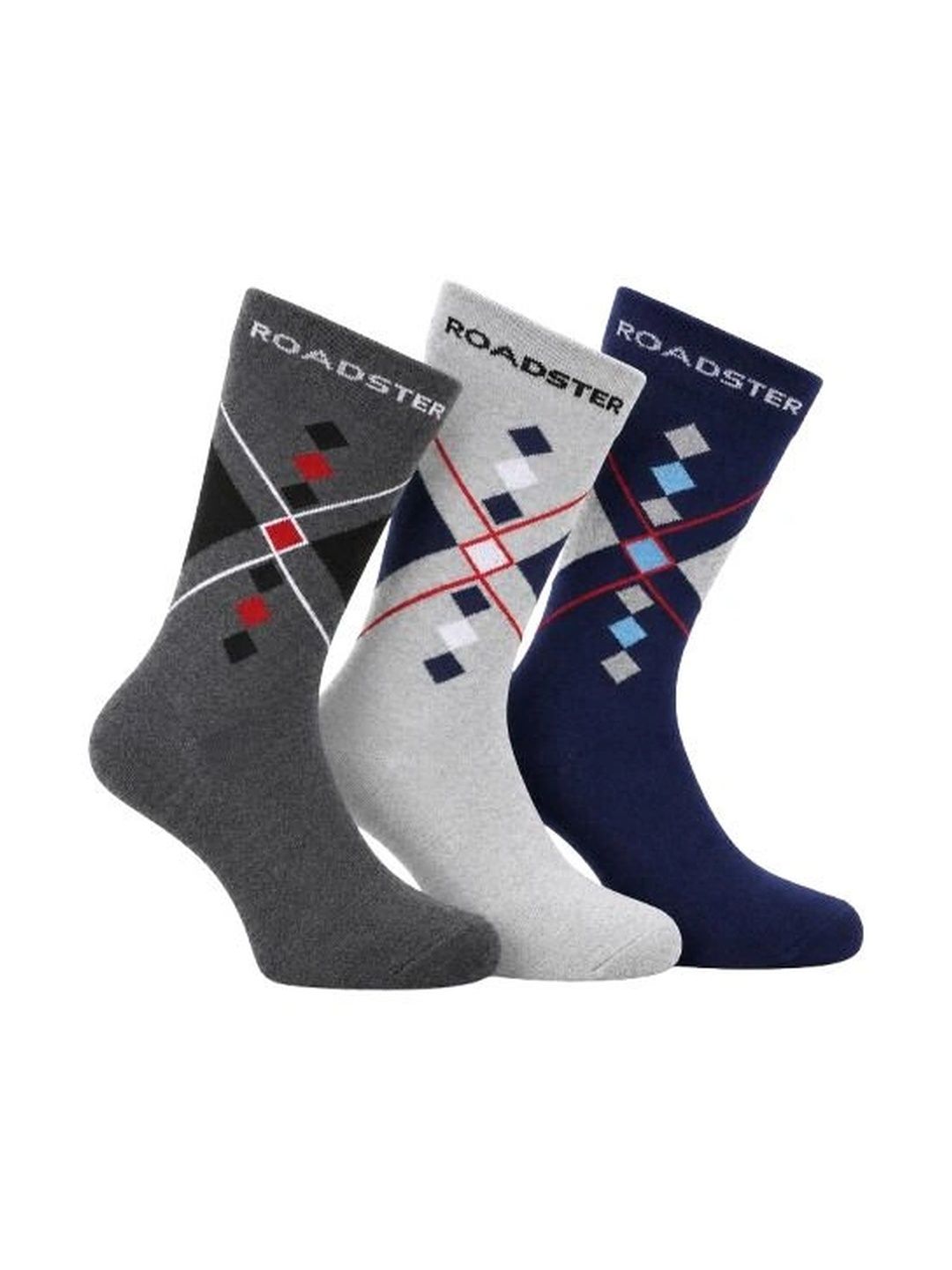 Roadster Men Pack of 3 Cotton Patterned Calf Length Socks-image-46