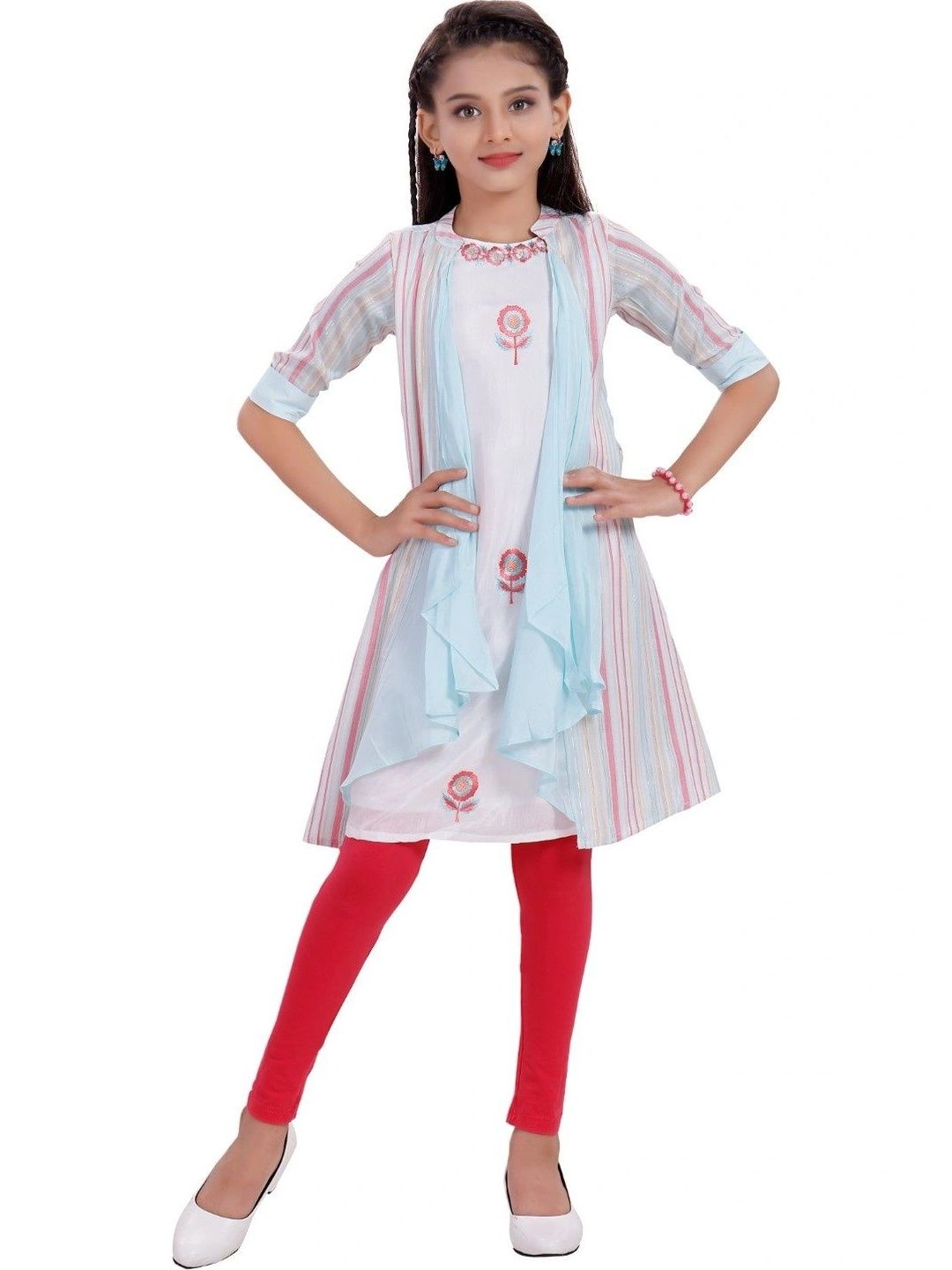 MASTARANG Girls Floral Embroidered Regular Thread Work Kurta-picture-10
